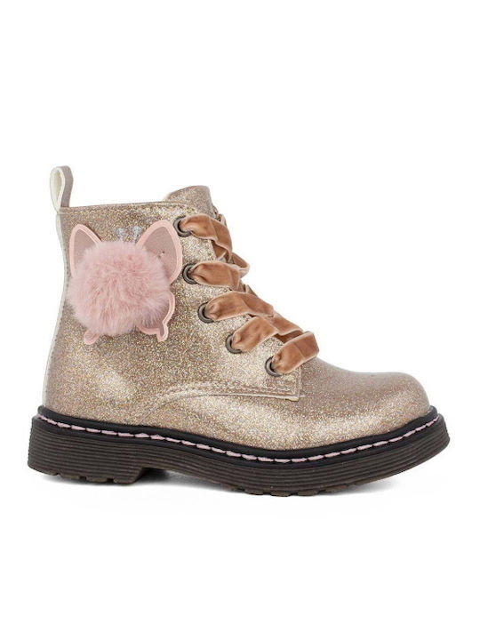Leather Kids Boots with Zipper Gold