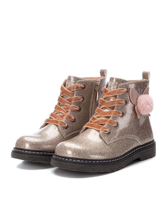 Leather Kids Boots with Zipper Gold