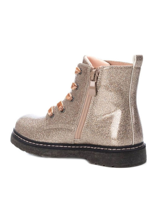 Leather Kids Boots with Zipper Gold