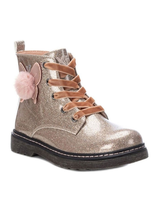 Leather Kids Boots with Zipper Gold
