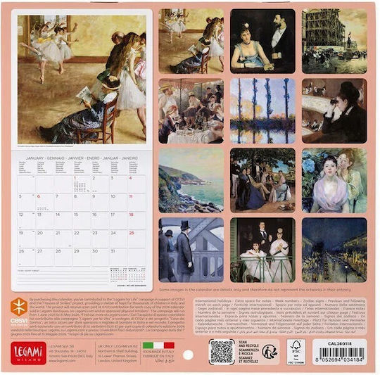 Ημερολογιο Τοιχου 2026 Legami 18x18cm Wall Calendar Impressionists Cal260118