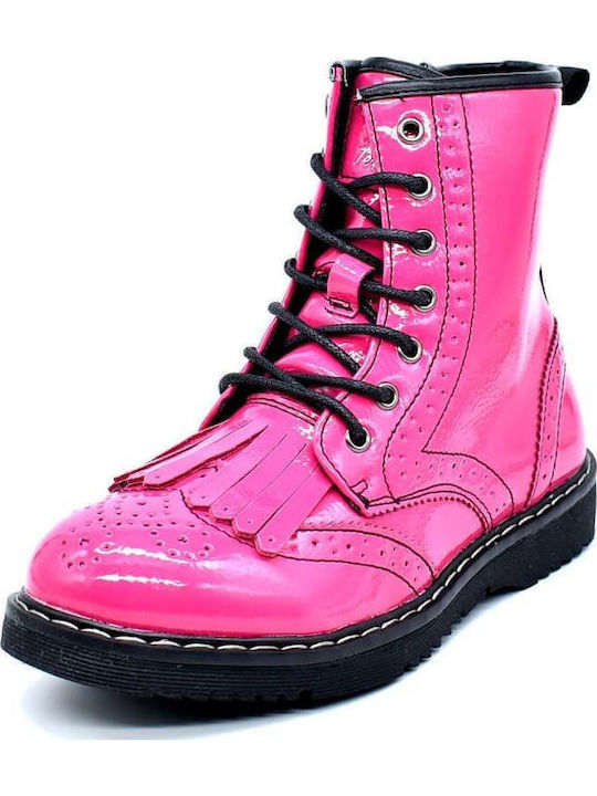Cizme Copii din Lac cu Șireturi Fuchsia