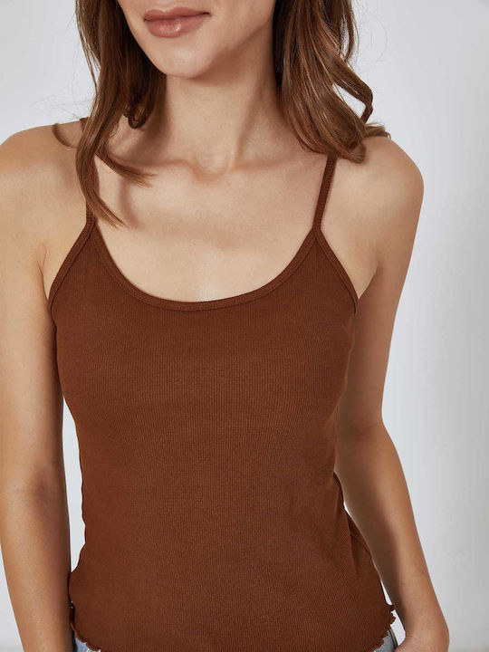 Women's Blouse Cotton with Straps Brown