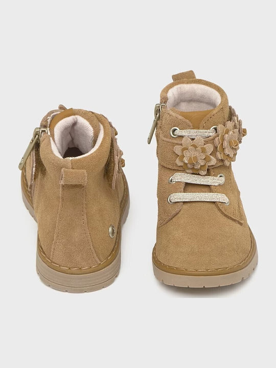 Biker Suede Kinderstiefeletten mit Schnürsenkeln Braun