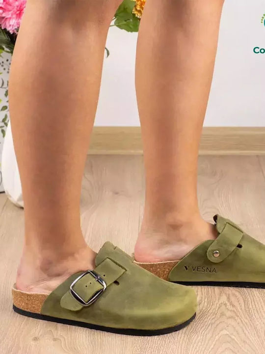 Comfort Way Shoes Γυναικεία Δερμάτινα Ανατομικά Σαμπό Πράσινα