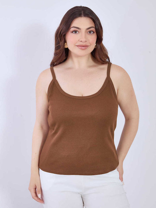 Women's Blouse Cotton with Straps Brown
