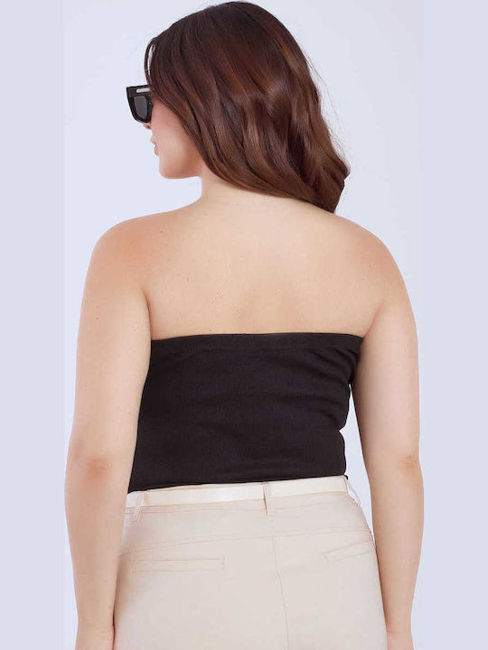Women's Blouse Cotton Strapless Black