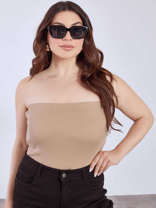 Γυναικεία Μπλούζα Βαμβακερή Strapless Μπεζ