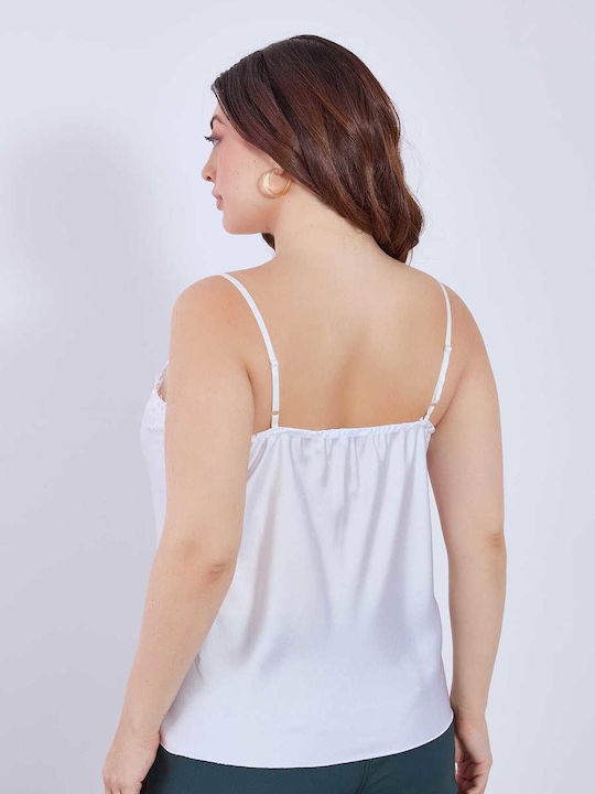 Details Women's Satin Lingerie Top with Lace White