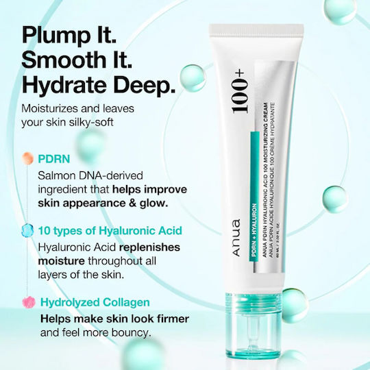 Anua Pdrn Hyaluronic Acid 100 Крем за Лице за Хидратация, Стягане и Възстановяване с Хиалуронова Киселина и Колаген 60ml