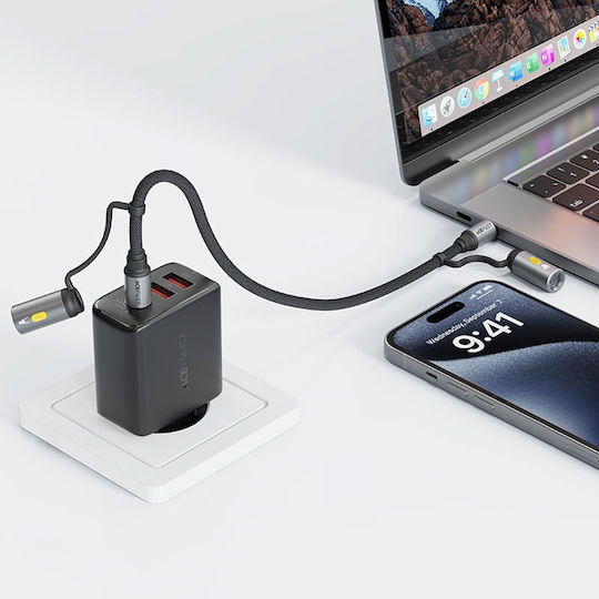 Acefast LED USB to Type-C Cable 3A Μαύρο 1.2m