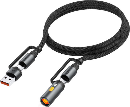 Acefast Cablu USB la Type-C cu mai multe porturi 3A Negru 1.2m