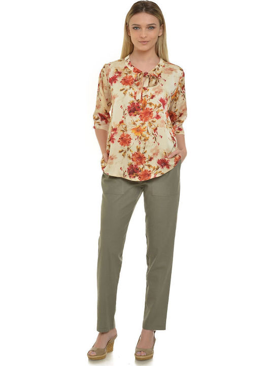 Women's Linen Trousers Loose Fit Green