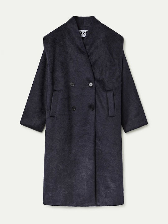 Дамско Син Палто Oversized с копчета