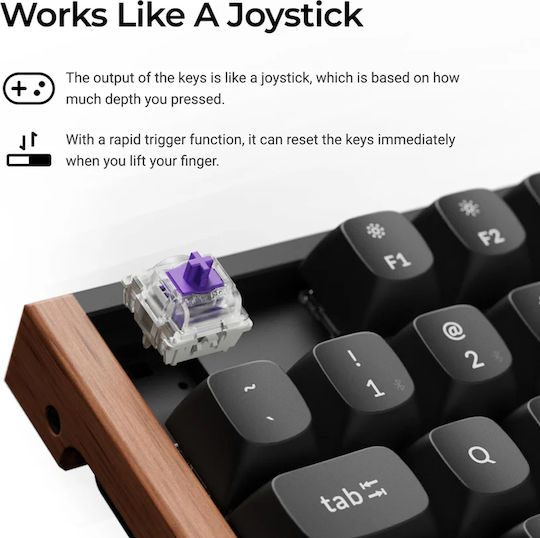 Keychron K8 HE K8H-F1 Fără fir Efect Hall Gaming Tastatură Tenkeyless cu Magnetic comutatoare și iluminare RGB (Engleză US) Special Wood Edition
