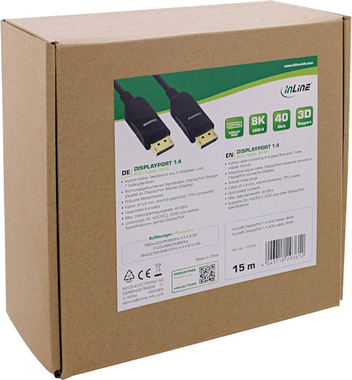 InLine Кабел DisplayPort мъжки - DisplayPort мъжки 15м Черен