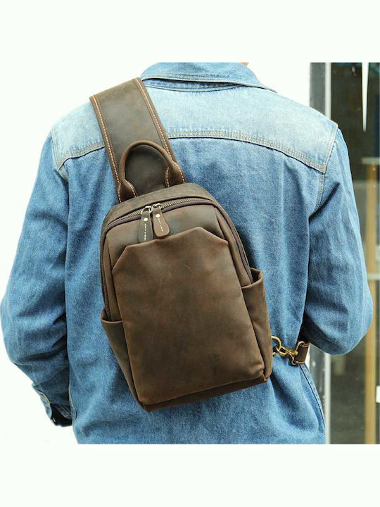 Leather Men's Sling Bag Brown