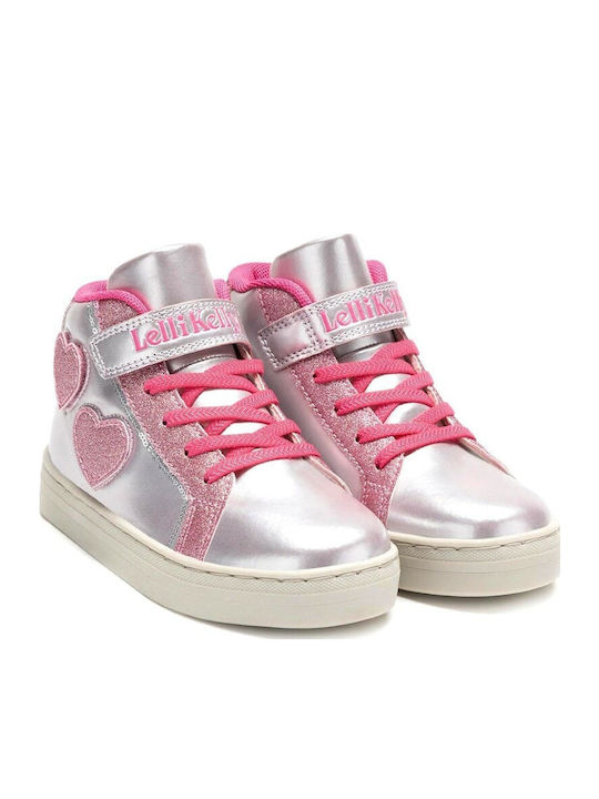 Miriam Παιδικά Sneakers High Ανατομικά με Σκρατς Ασημί