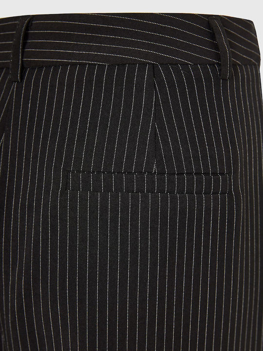 Women's Fabric Trousers Regular Fit Striped Black