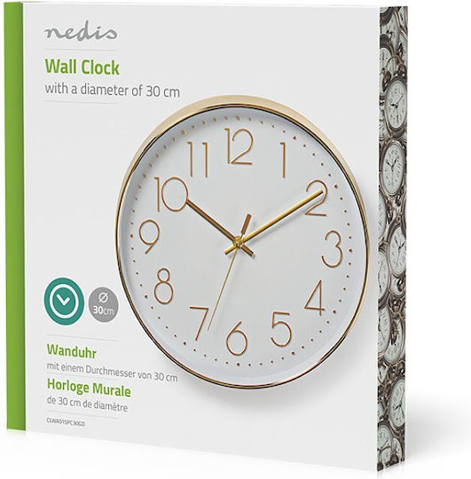 Nedis Ceas de Perete Plastic Gold / White Ø30cm