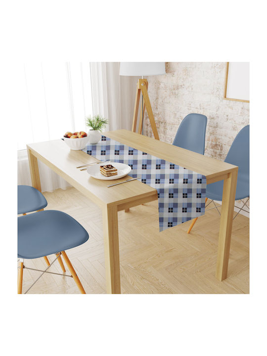Dimcol Τραπεζομάντηλο Αλέκιαστο Σετ 2τμχ Checkered 468 Blue 140x220εκ.