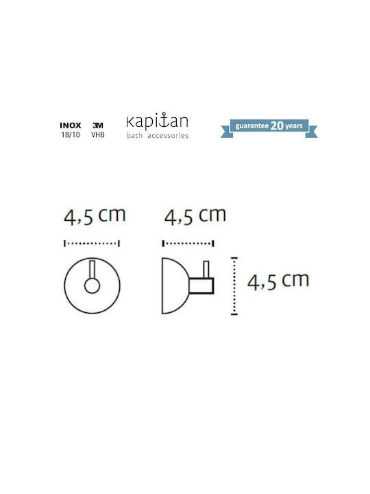 Kapitan Άγκιστρο Μπάνιου Μονό με Βίδες ​4.5x4.5cm Inox Μαύρο