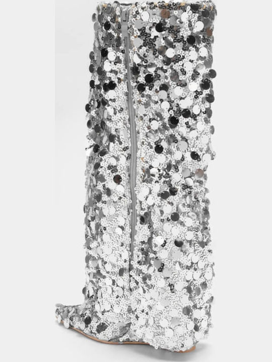 Wildleder Damenstiefel mit hohem Absatz Silber