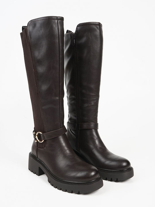 Women's Boots with Zipper / Rubber Brown