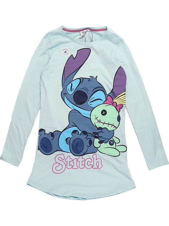 Disney Χειμερινό Γυναικείο Νυχτικό Ανοιχτό Μπλε Lilo & Stitch