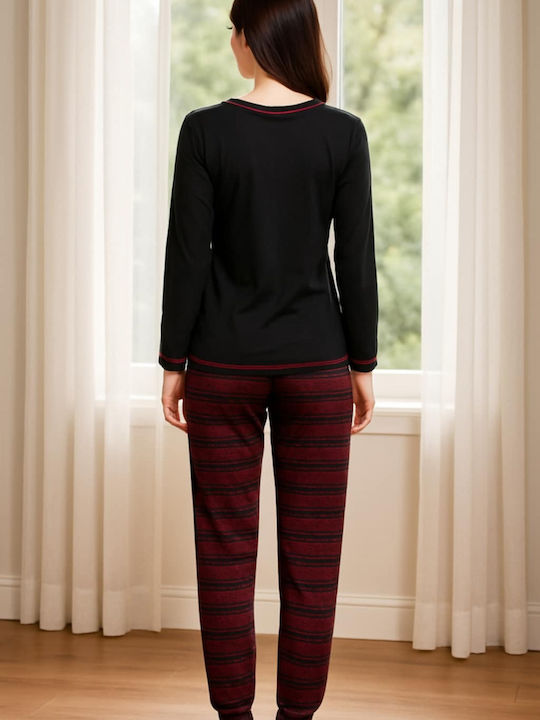 Caress Winter Women's Pyjama Set Black, Burgundy