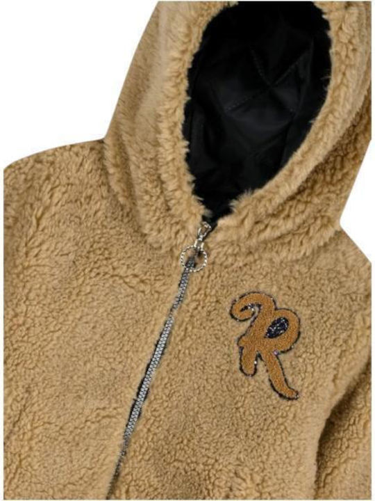 Kids Casual Short Coat with Hood Dark Beige