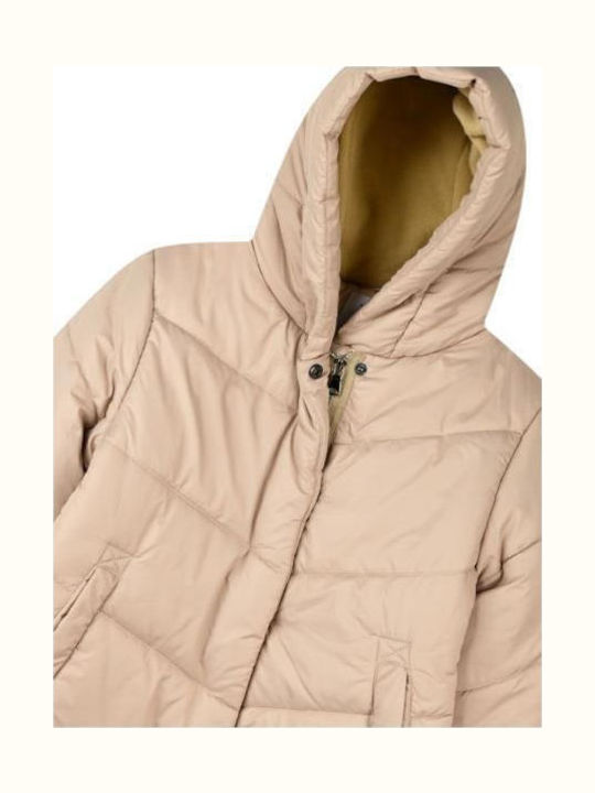 Kids Casual Long Jacket with Hood Beige