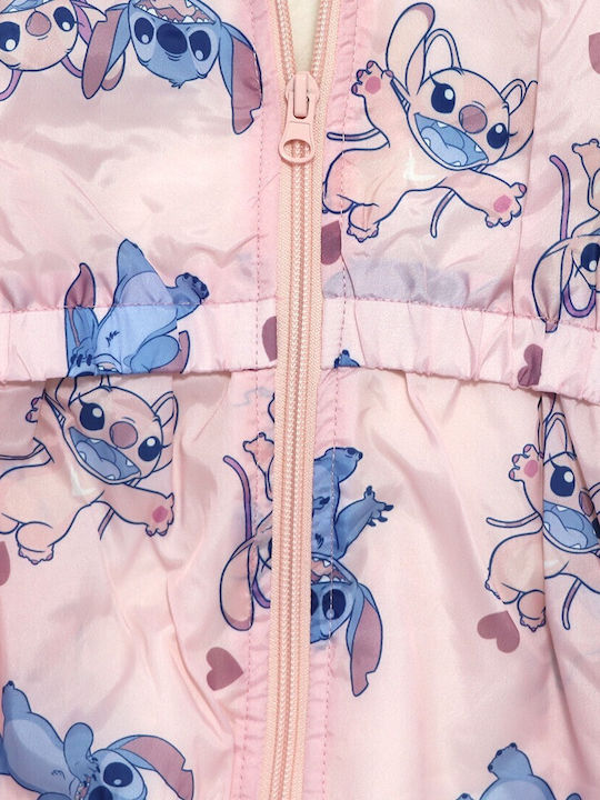 Lilo & Stitch Waterproof Kids Casual Short Windproof Jacket with Lining Hood Light Pink