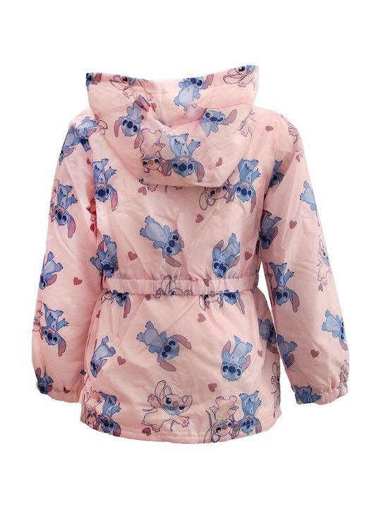 Lilo & Stitch Waterproof Kids Casual Short Windproof Jacket with Lining Hood Light Pink