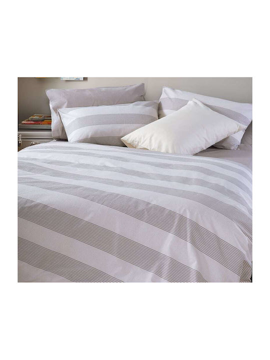 Nef-Nef Homeware Duvet Cover Set Cotton Single with Pillowcase 170x240 Casual Stripe Ecru