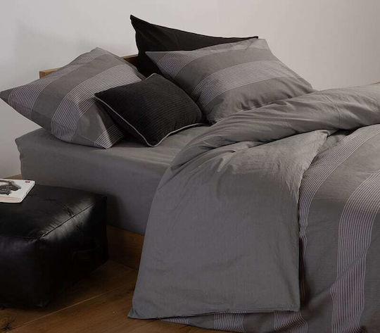 Nef-Nef Homeware Σετ Παπλωματοθήκη Βαμβακερή Μονή με Μαξιλαροθήκη 170x240cm Casual Stripe Petrol