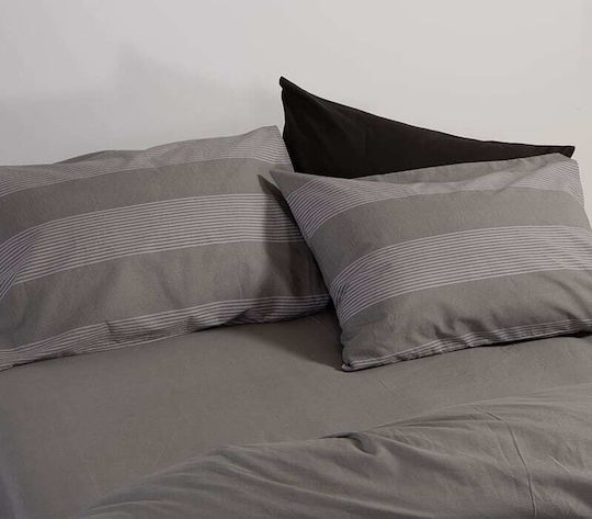 Nef-Nef Homeware Duvet Cover Set Cotton Single with Pillowcase 170x240 Casual Stripe Ecru