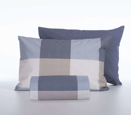 Nef-Nef Homeware Σετ Παπλωματοθήκη Βαμβακερή Μονή με Μαξιλαροθήκη 170x240cm Casual Check Grey