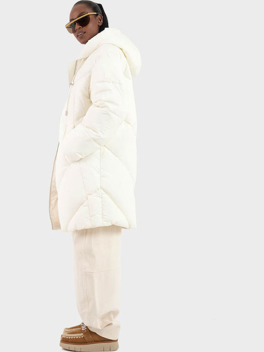 Γυναικείο Puffer Μπουφάν για Χειμώνα Off White