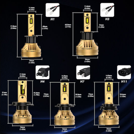 NovSight Λάμπες Αυτοκινήτου & Μοτοσυκλέτας H7 LED 3000K Θερμό Λευκό 12-24V 120W 2τμχ