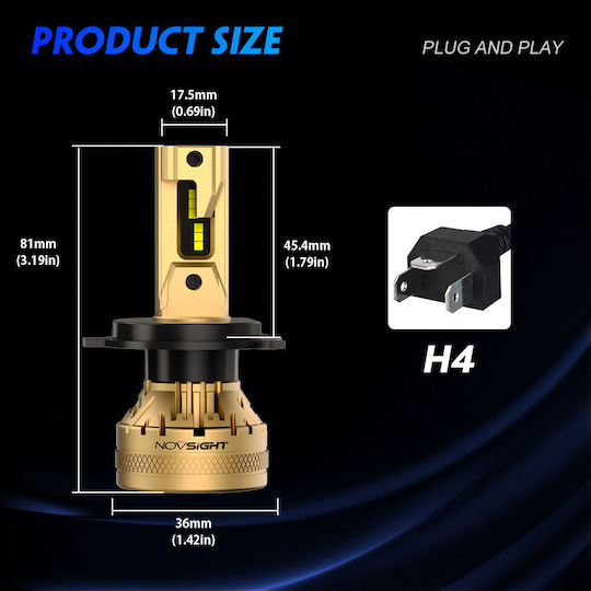 NovSight Лампи Автомобила & Мотоциклета H4 LED 3000К Топло бяло 12-24V 120W 2бр