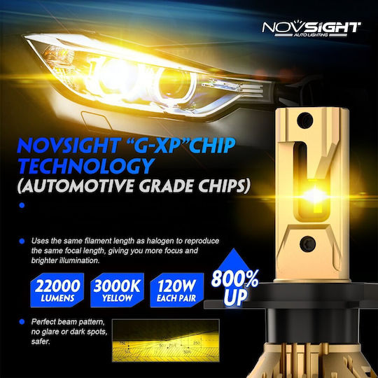 NovSight Лампи Автомобила & Мотоциклета H4 LED 3000К Топло бяло 12-24V 120W 2бр