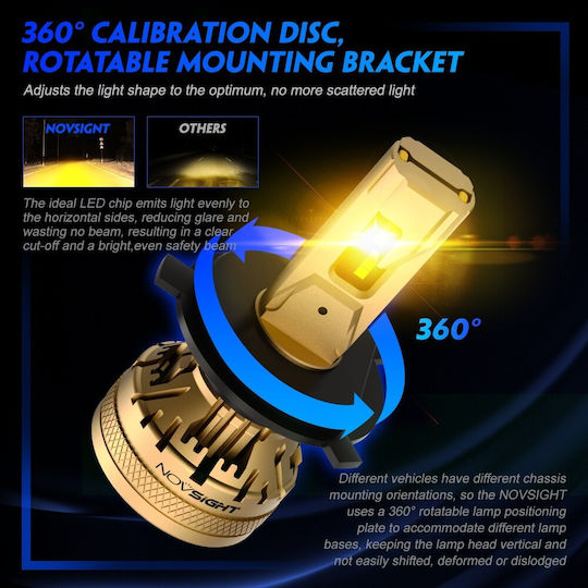 NovSight Лампи Автомобила & Мотоциклета H4 LED 3000К Топло бяло 12-24V 120W 2бр