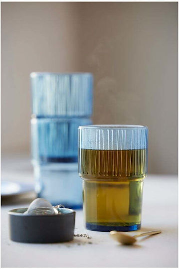 Bitz Set of Glasses Coffee/Freddo / Water made of Glass in Blue Color 380ml 4pcs