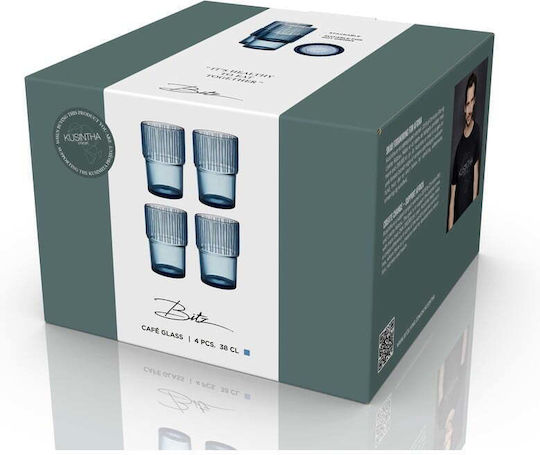 Bitz Set of Glasses Coffee/Freddo / Water made of Glass in Blue Color 380ml 4pcs