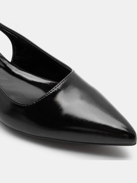 Synthetic Leather Pointy Slingback Ballerinas Black