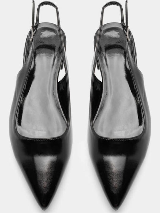 Synthetic Leather Pointy Slingback Ballerinas Black