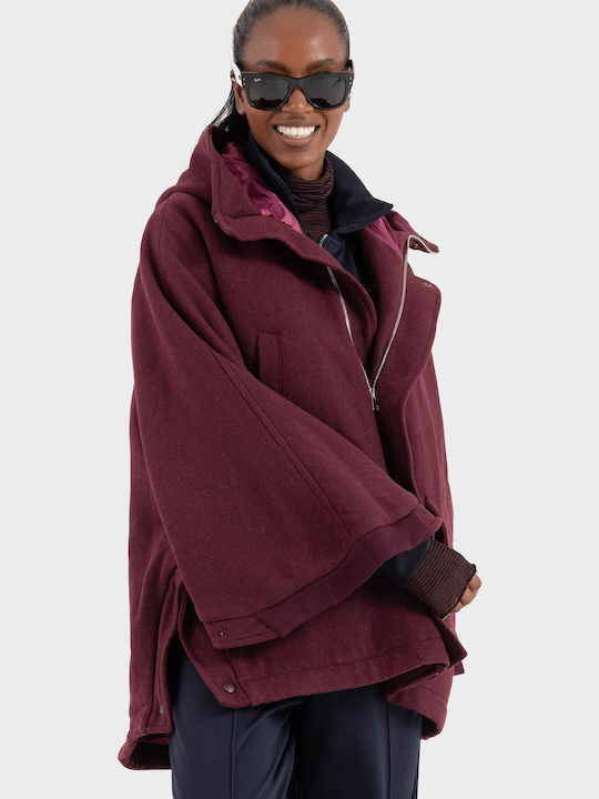 Women's Bordeaux Coat with Hood