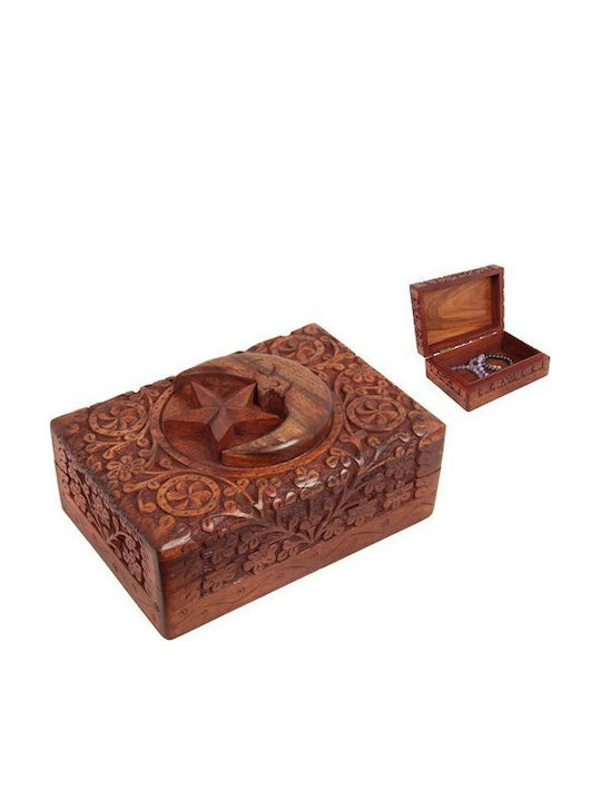 Tarot or Jewellery Box Mango Wood Carved Star Moon