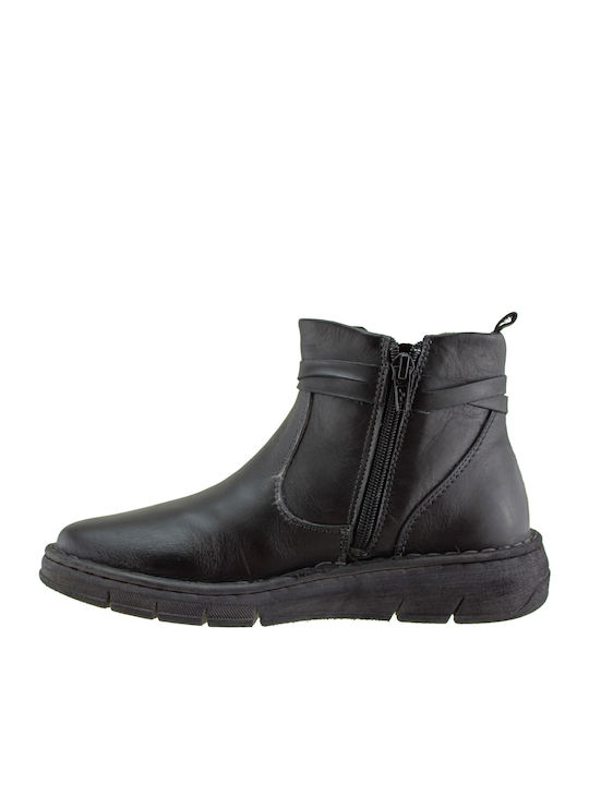 Leder Stiefeletten Damen Schwarz